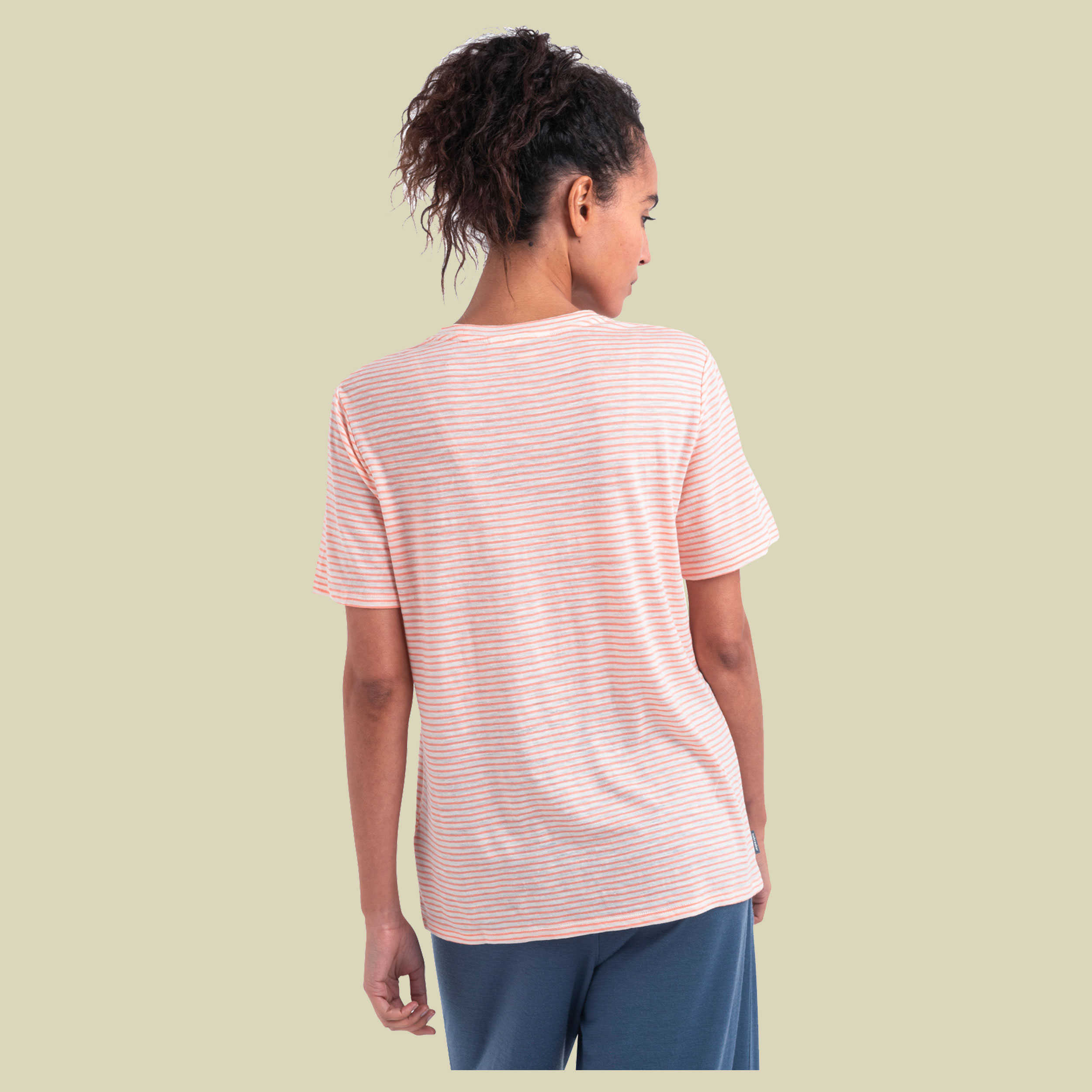 Merino Linen SS Tee Stripe Women XL weiß - snow/glow/s