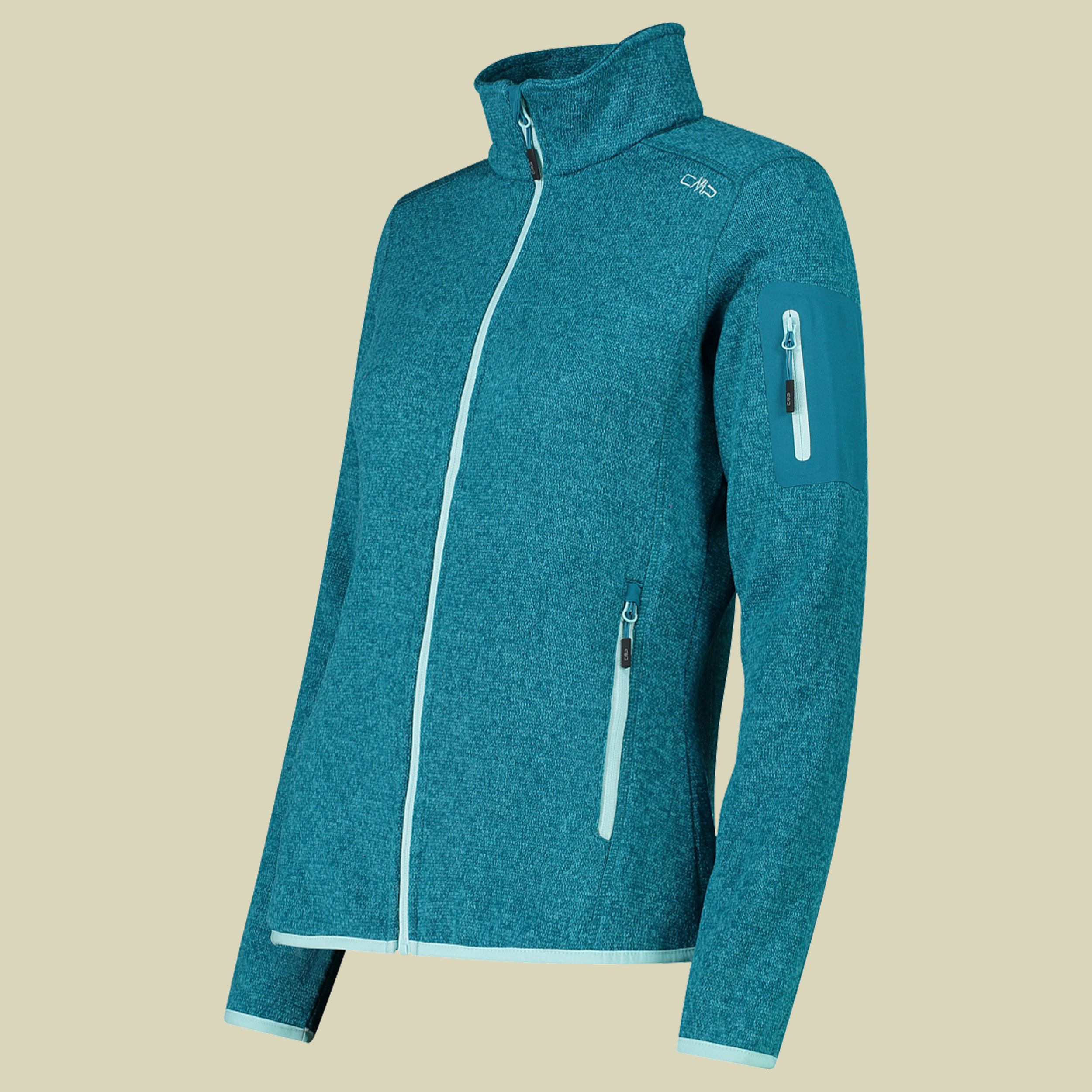 Woman Knitted Melange Fleece Jacket 3H14746 türkis 40 - Farbe teal-acqua