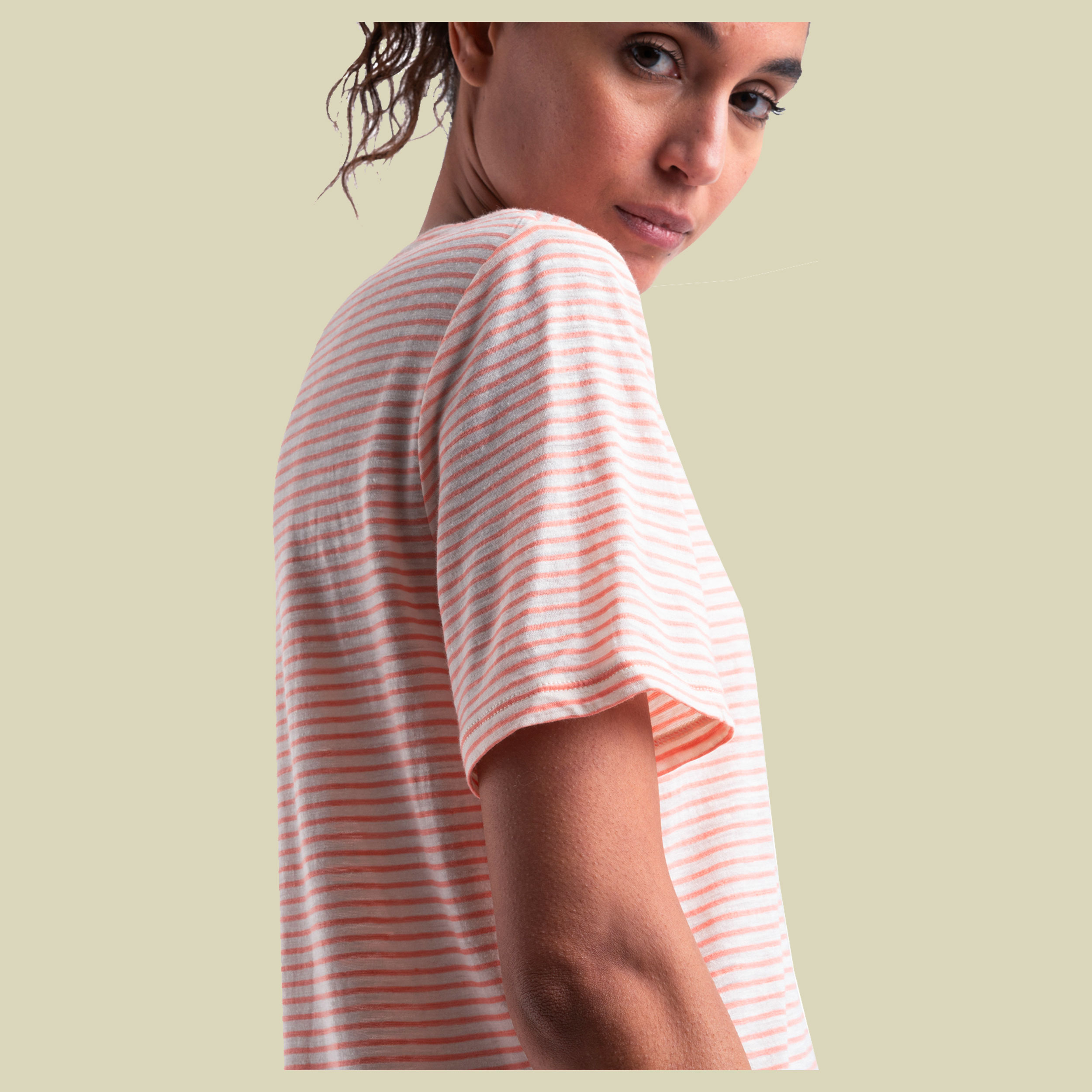 Merino Linen SS Tee Stripe Women S weiß - snow/glow/s