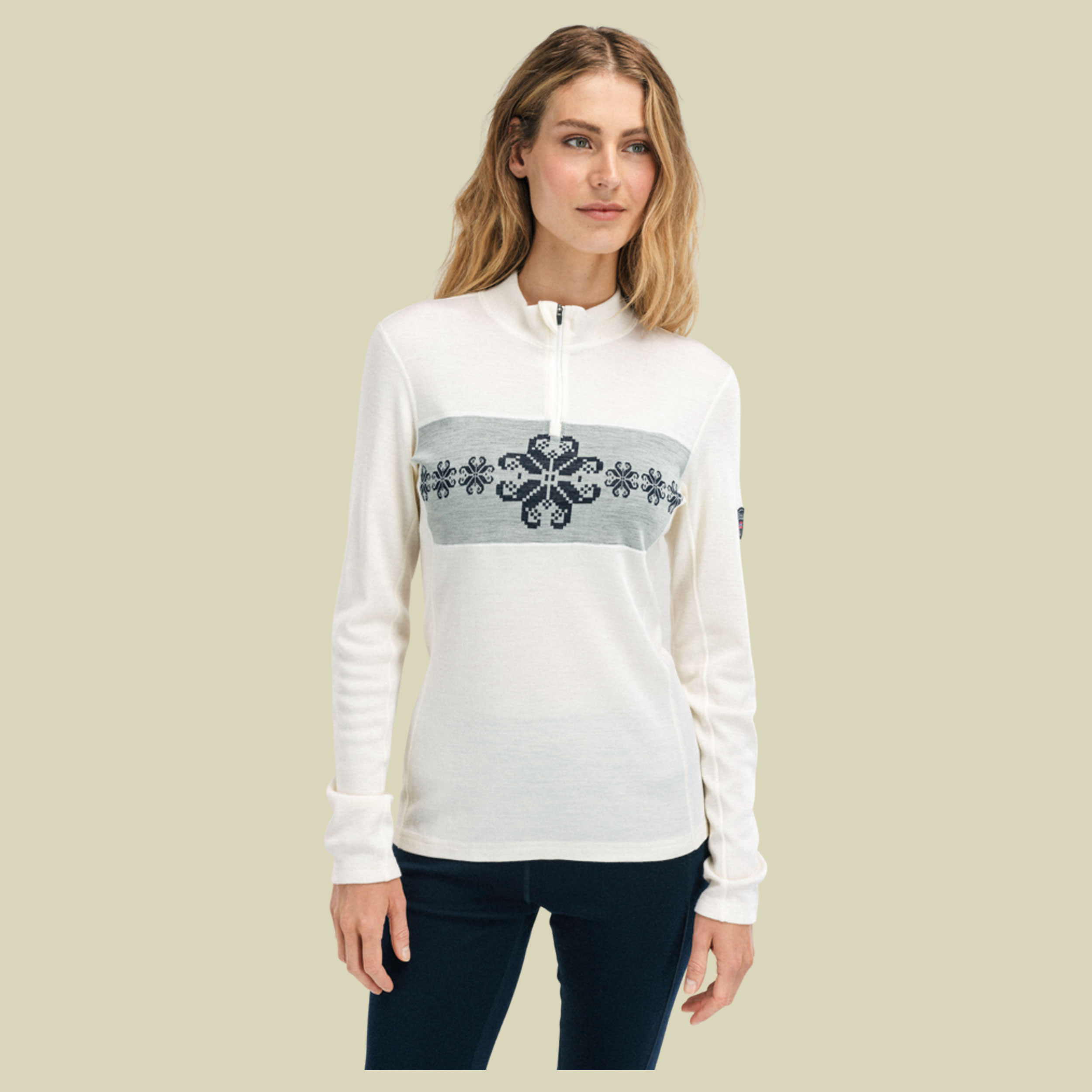 Falkeberg Baselayer Half Zip Women L beige - Farbe offwhite navy