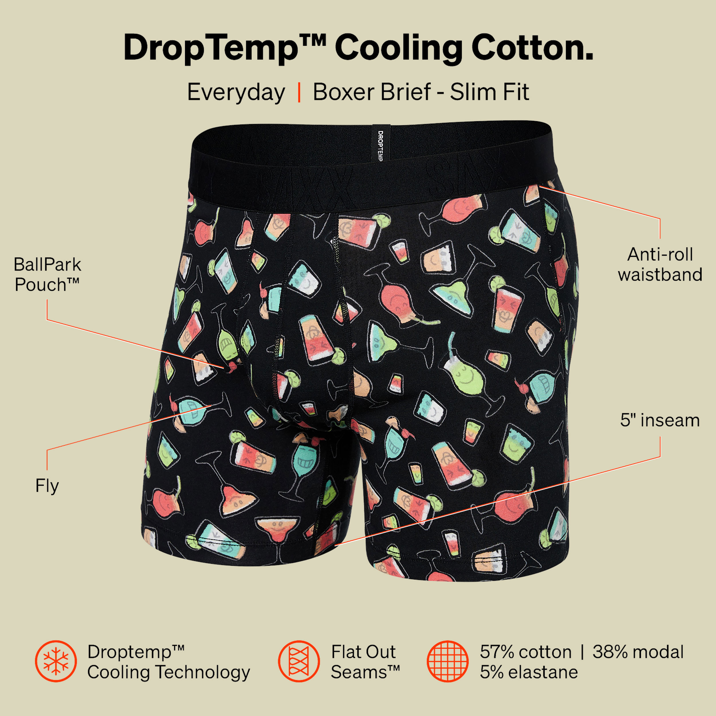 Droptemp Cooling Cotton Boxer Brief Fly blauschwarz L - happy hour