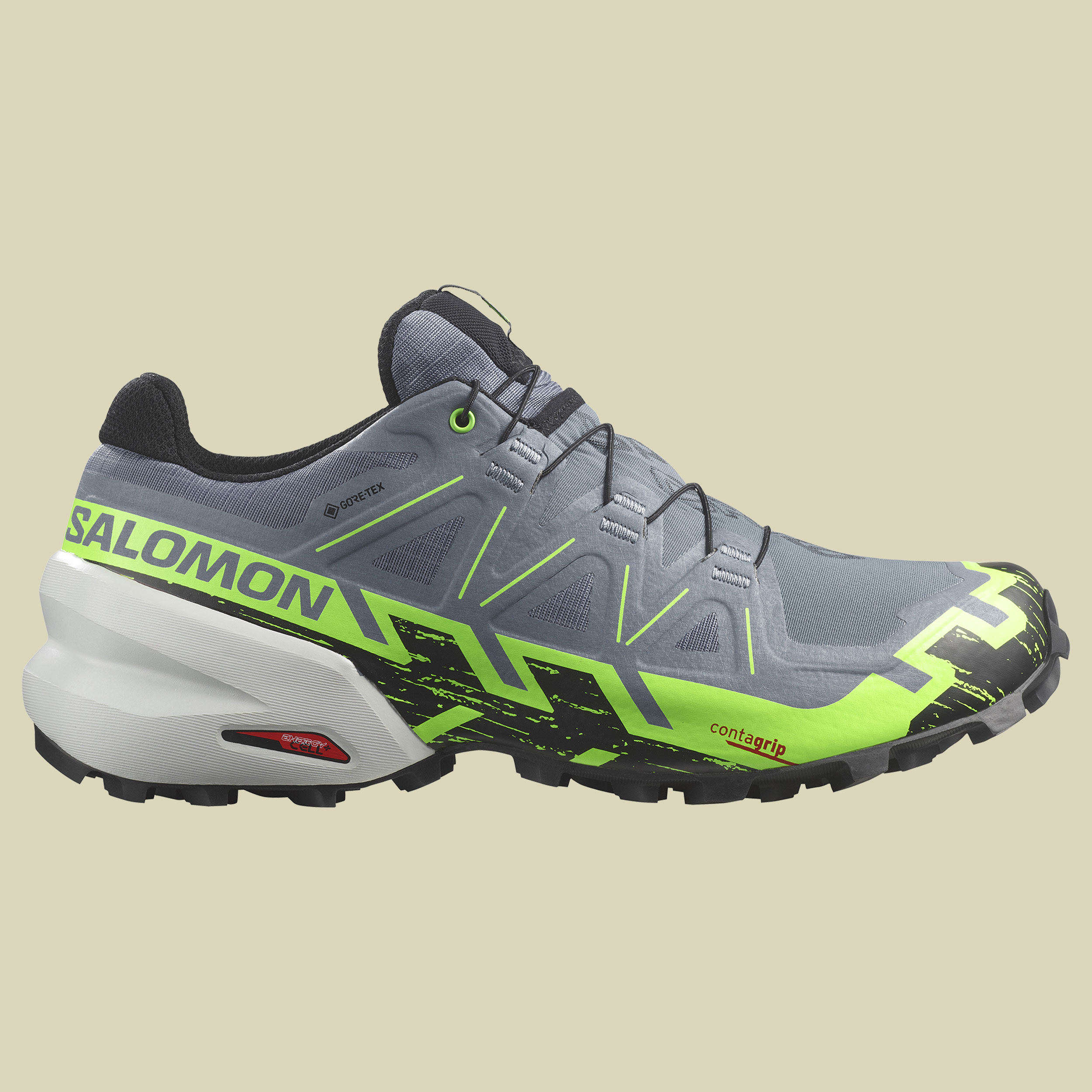 Speedcross 6 GTX Men Größe UK 12 Farbe flint stone/green gecko/black