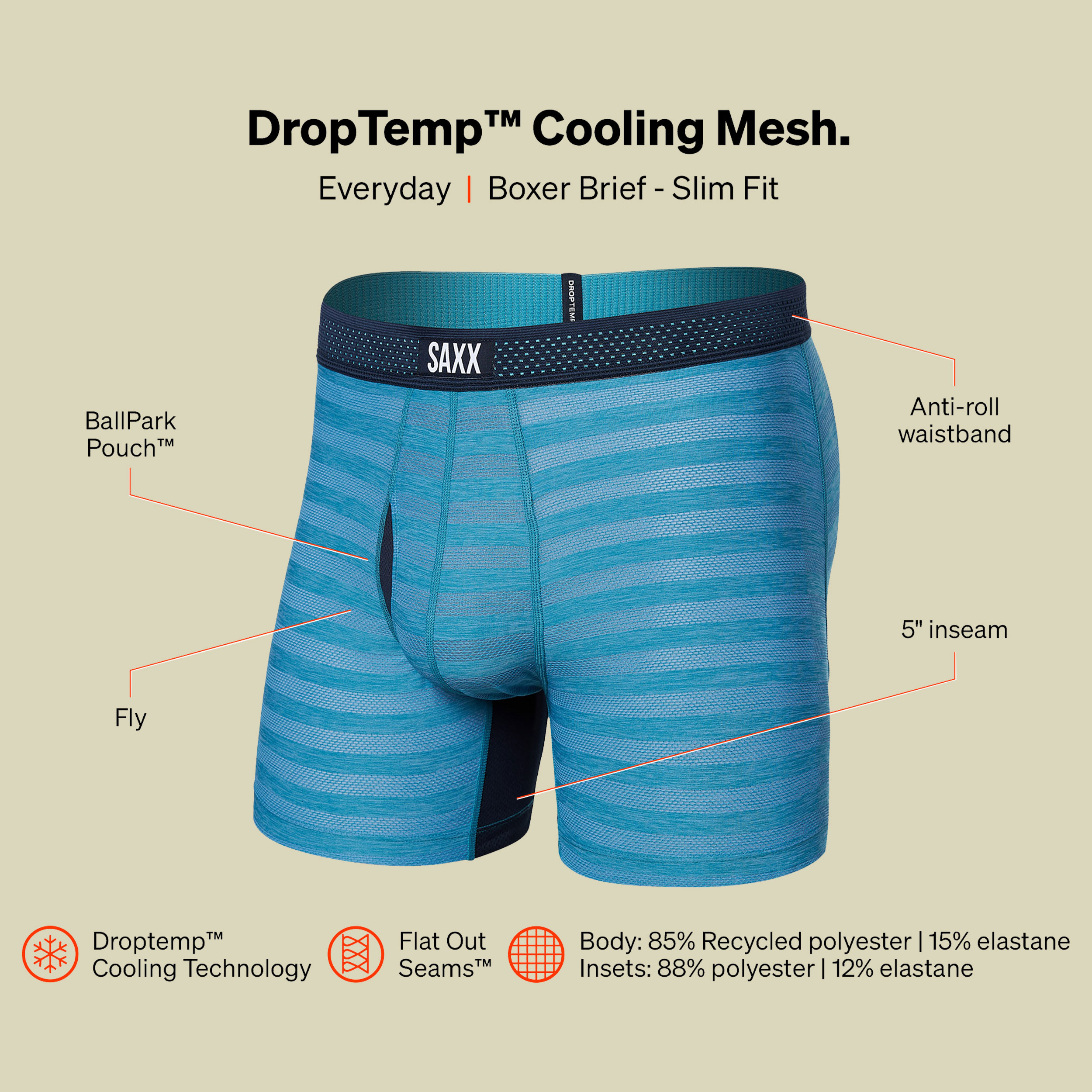 Droptemp Cooling  Mesh Boxer Brief Fly blau XL - blue moon heather