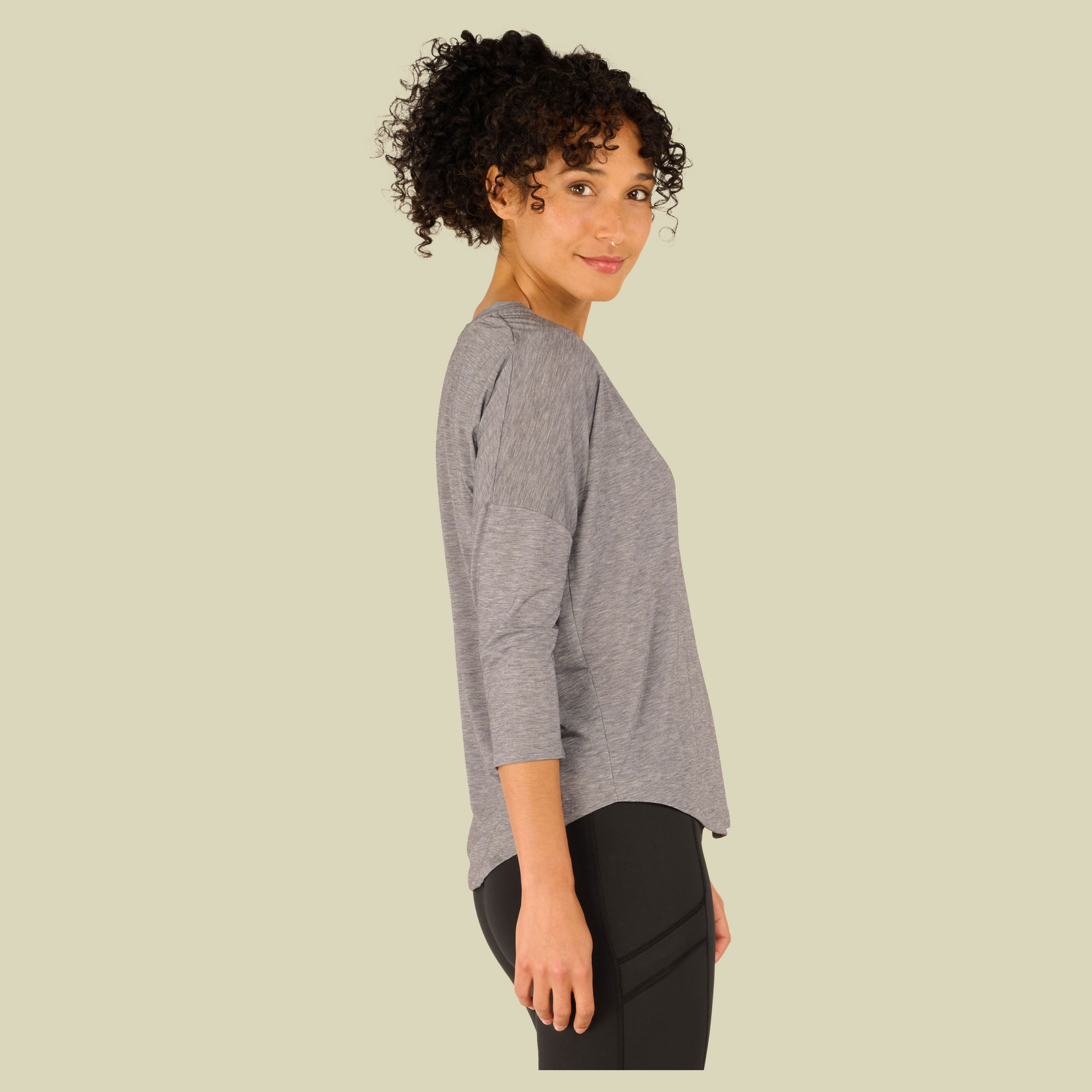 Asha V-Neck 3/4 Sleeve Top Women grau L - kharani grey