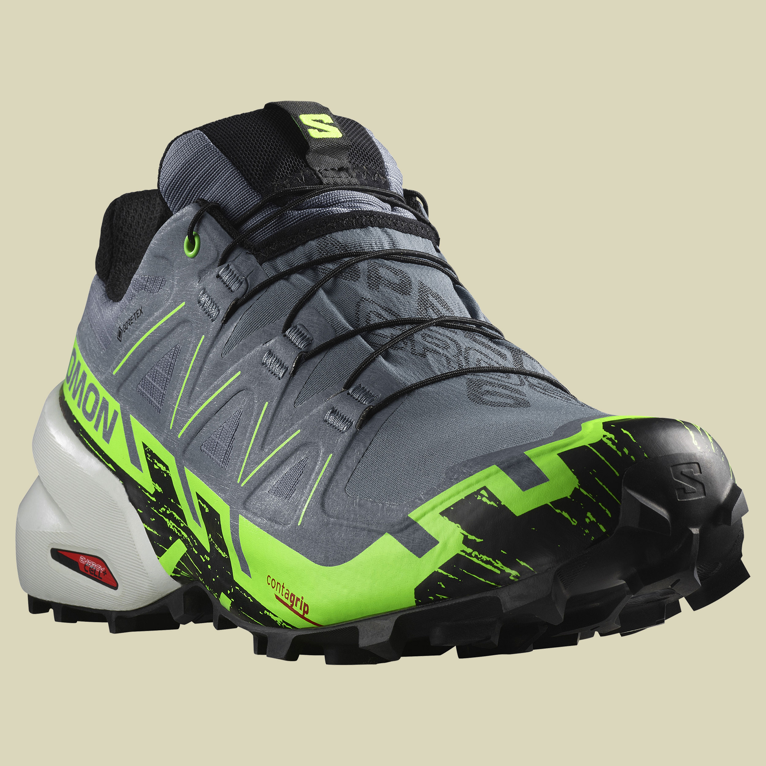 Speedcross 6 GTX Men Größe UK 12 Farbe flint stone/green gecko/black