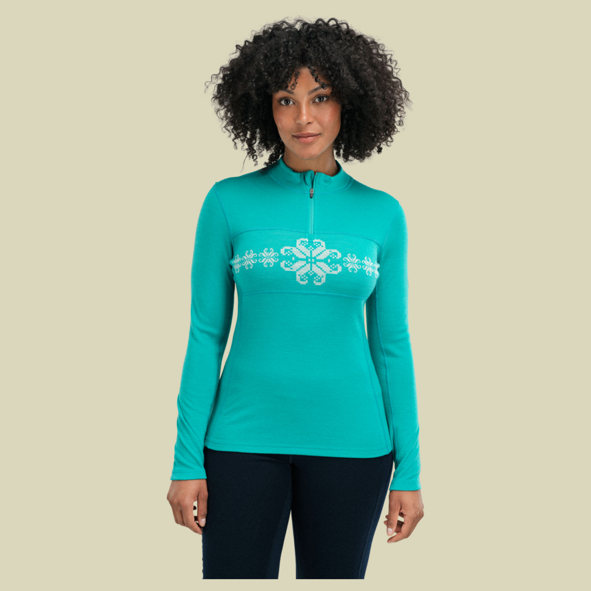 Falkeberg Baselayer Half Zip Women M türkis - Farbe peacock offwhite