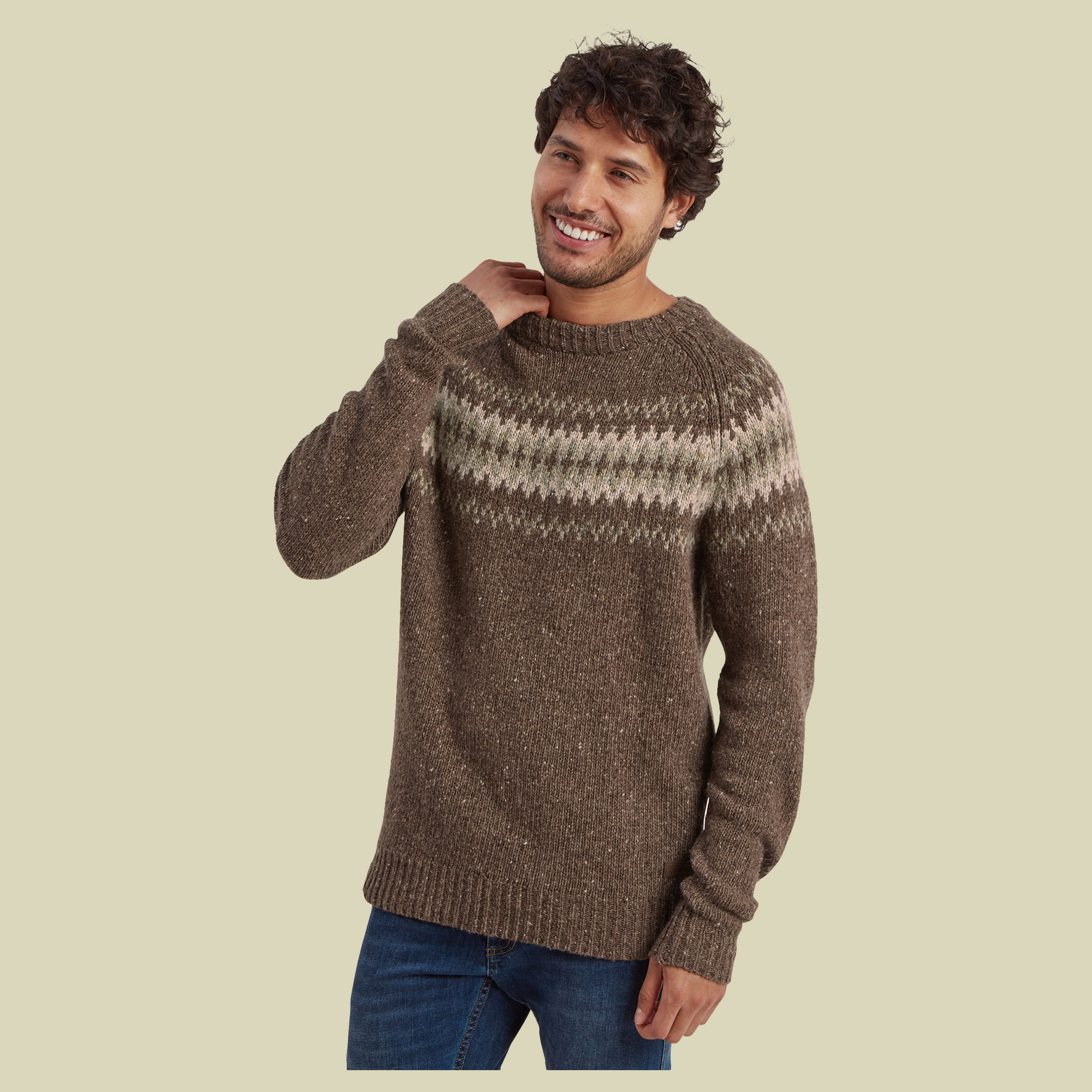 Dumji Crew Sweater Men braun M - cappuccino multi