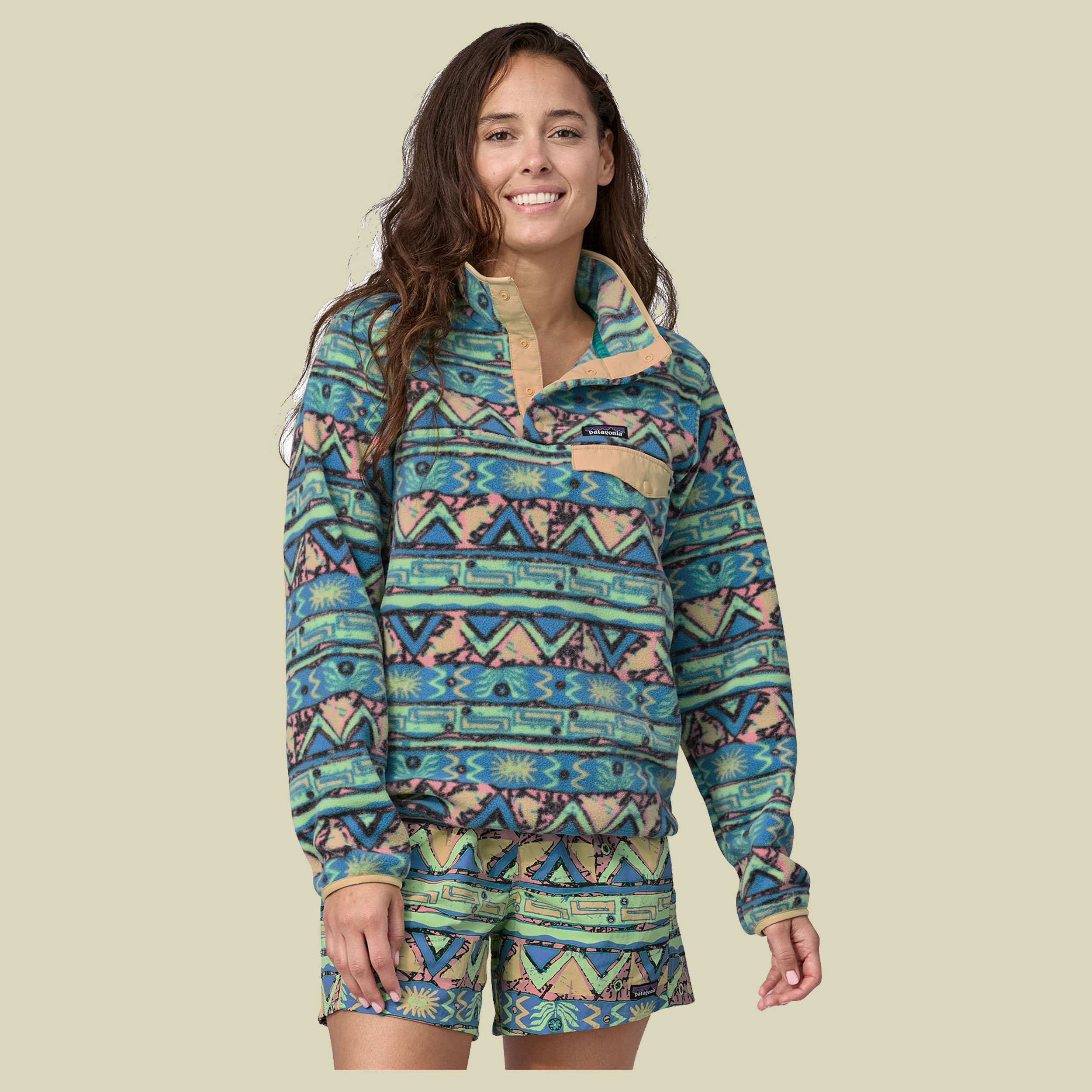 Lightweight Synch Snap-T Pullover Women mehrfarbig 2 M - high hopes geo:salamander green