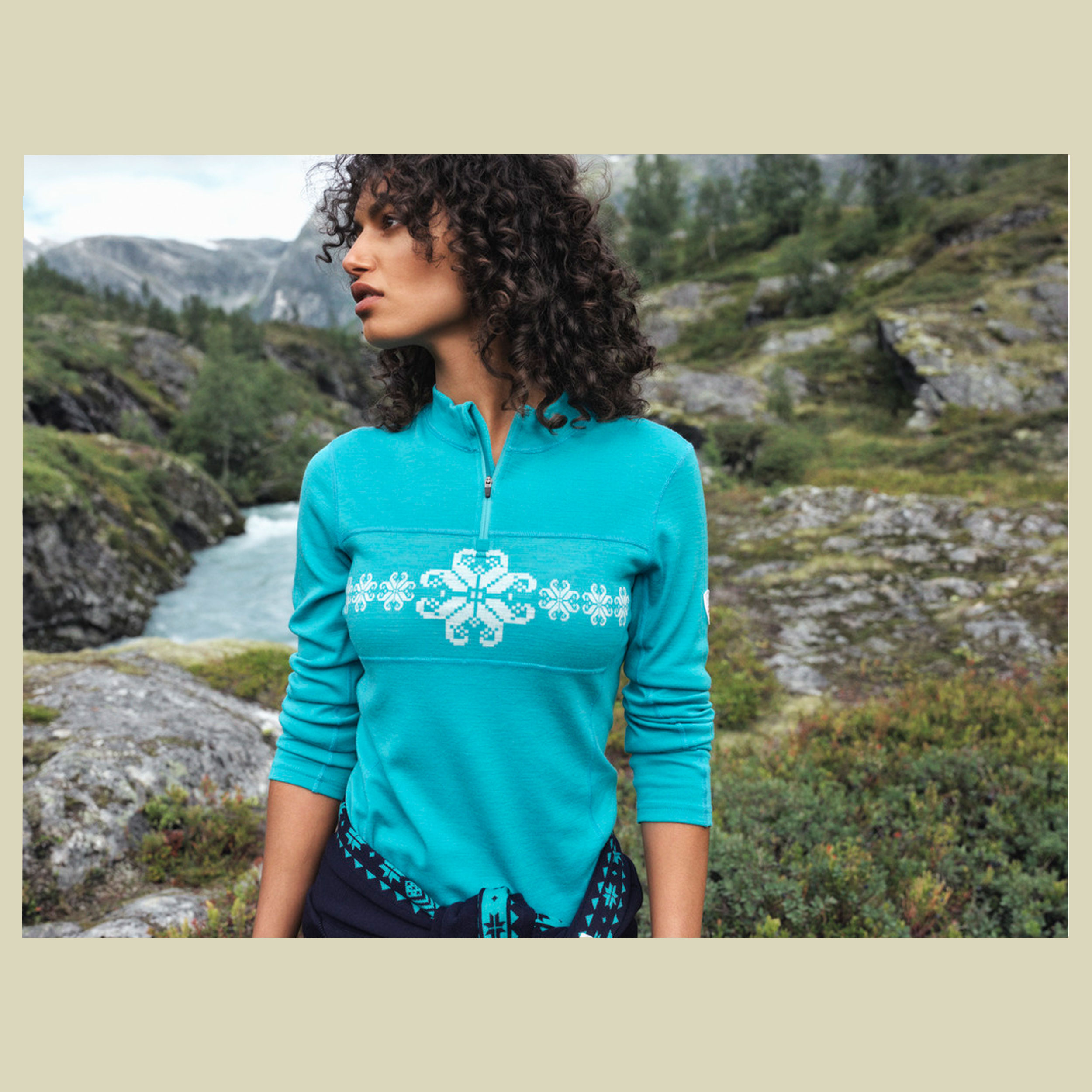 Falkeberg Baselayer Half Zip Women M türkis - Farbe peacock offwhite